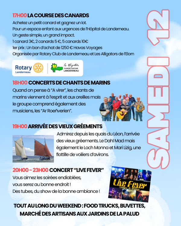Programme Elorn en fetes à Landerneau – Samedi 12 juillet 2025 Programme Elorn en fetes à Landerneau - Samedi 12 juillet 2025